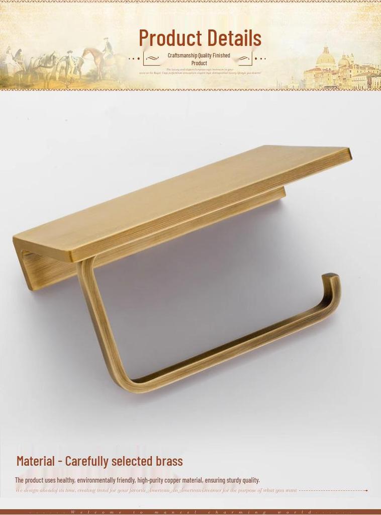 Antique-style Copper Paper Towel and Phone Holder for Bathroom Hotel Use - European No-Drill Design.