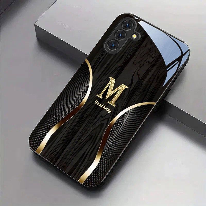 Black gold letters Durable PhoneCase Glass PhoneCase for Samsung Galaxy S26 S25 S24 S23 S22 FE Ultra Plus Men's style Business