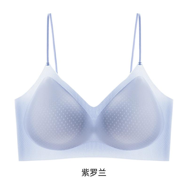 

Тонкий плечевой ремень фиксированная чашка бесшовный женский летний ультратонкий для большой груди с маленькой ледяной шелк красивый жилетного типа без косточек бюстгальтер M 34/75 recommended 45-52.5kg лавандовый