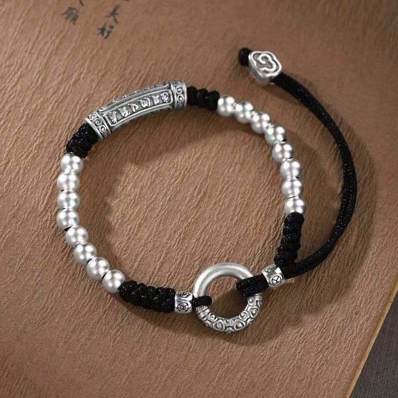 [Six Characters Mantra-Safety Buckle] Retro National Style Bracelet Men And Women Couples Handmade Beaded Birthday Year Red Hand Rope