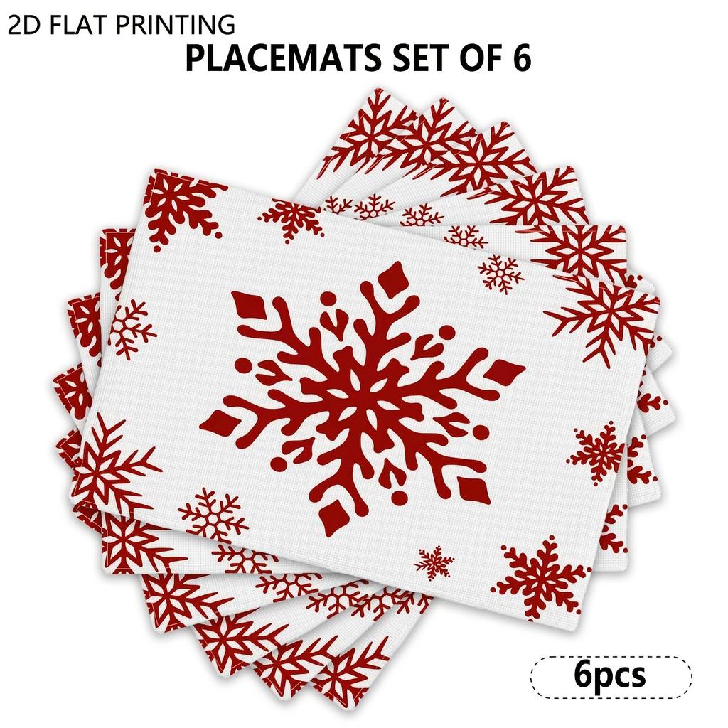 4pcs/6pcs Red Snowflake Placemats Suitable for Dining Table Decor, Christmas Table Mats with Snowflake Pattern, Rectangular Kitchen & Restaurant Table
