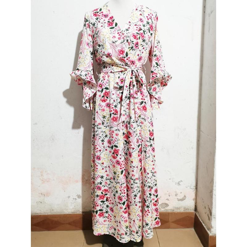 Women's Summer Ruffle Splicing Irregular Half Sleeve V-Neck Tie Split Dresses