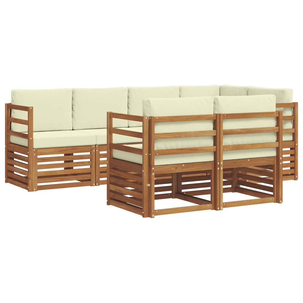 Outdoor Corner Sofa Set with Cushions 7 Pcs Natural and Cream