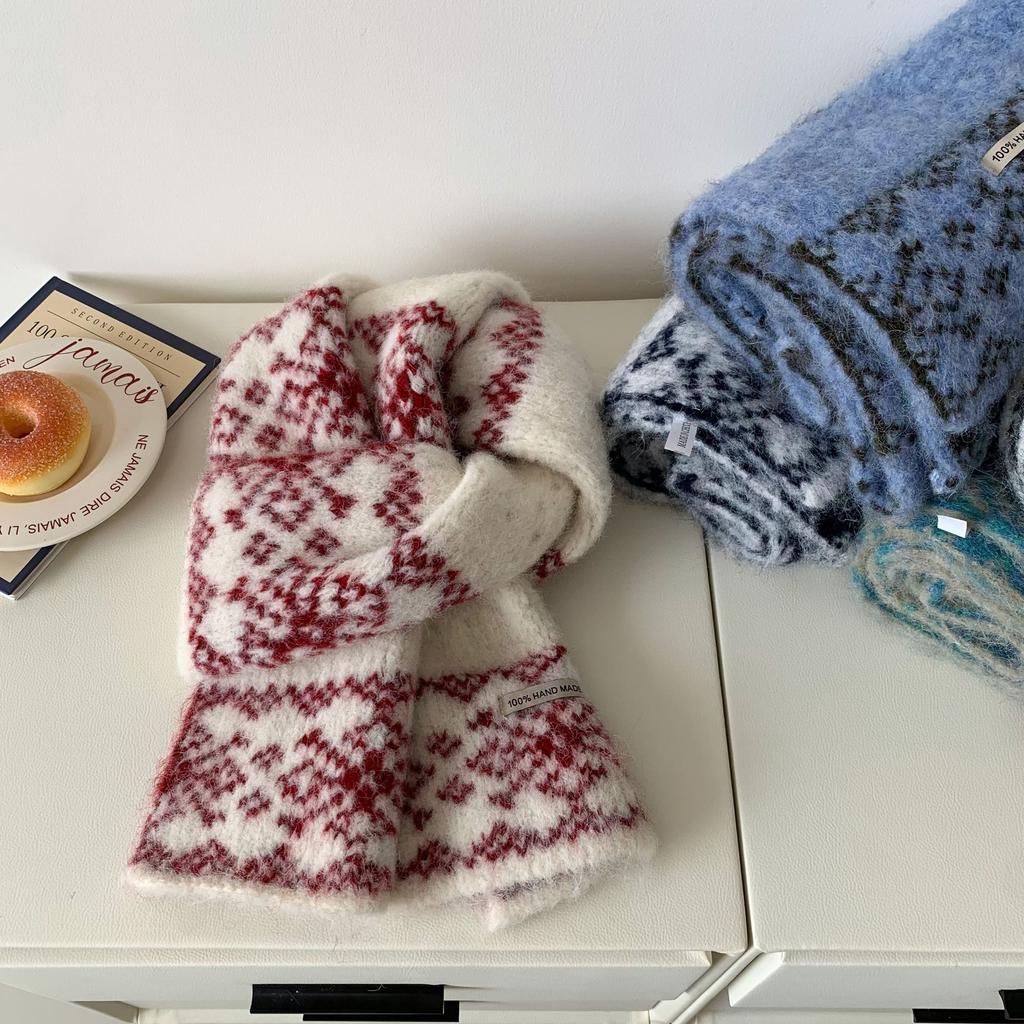 Fair Island Style Fashion Geometric Double-sided Knitted Scarf Women's Autumn and Winter Warm Retro Versatile Scarf Windproof and Cold-proof Men