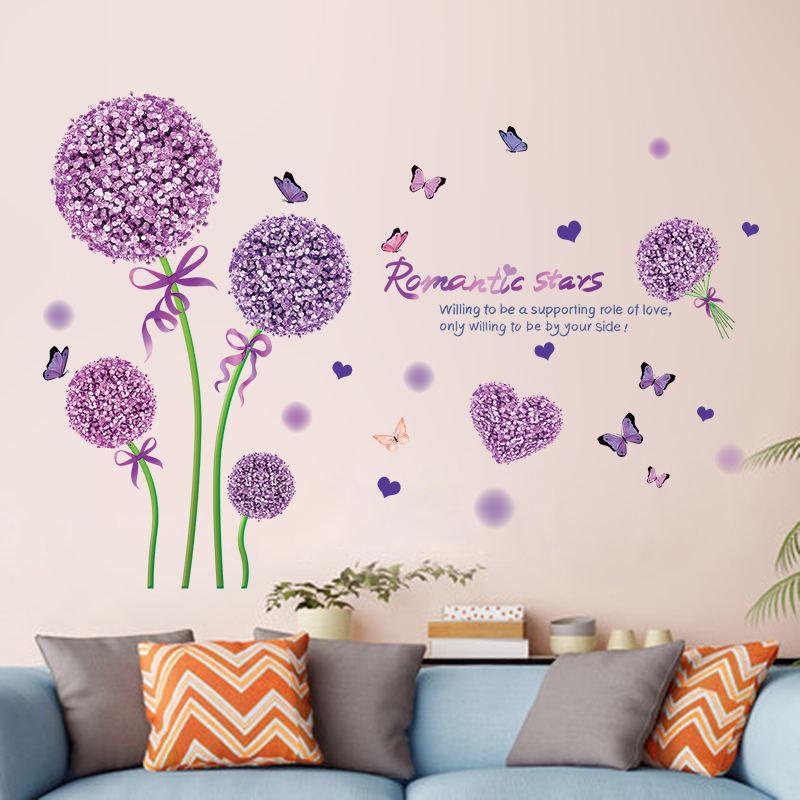 Romantic Pink Dandelion Butterfly Wall Stickers for Living Room Bedroom Home Decor Wall Art Decals