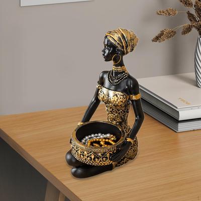 Schwarze Afrikanische Stammesdame Exotische Figur Schlüsselaufbewahrung Dekoration Akzentstatue Frauen