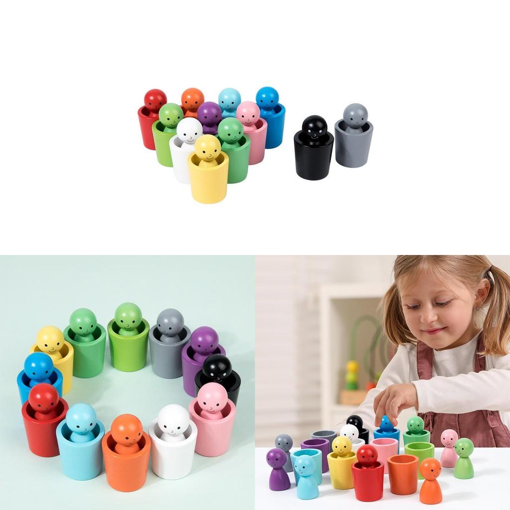 Wooden Color Classification Cups For Kids Early Education Learning Toy Gift