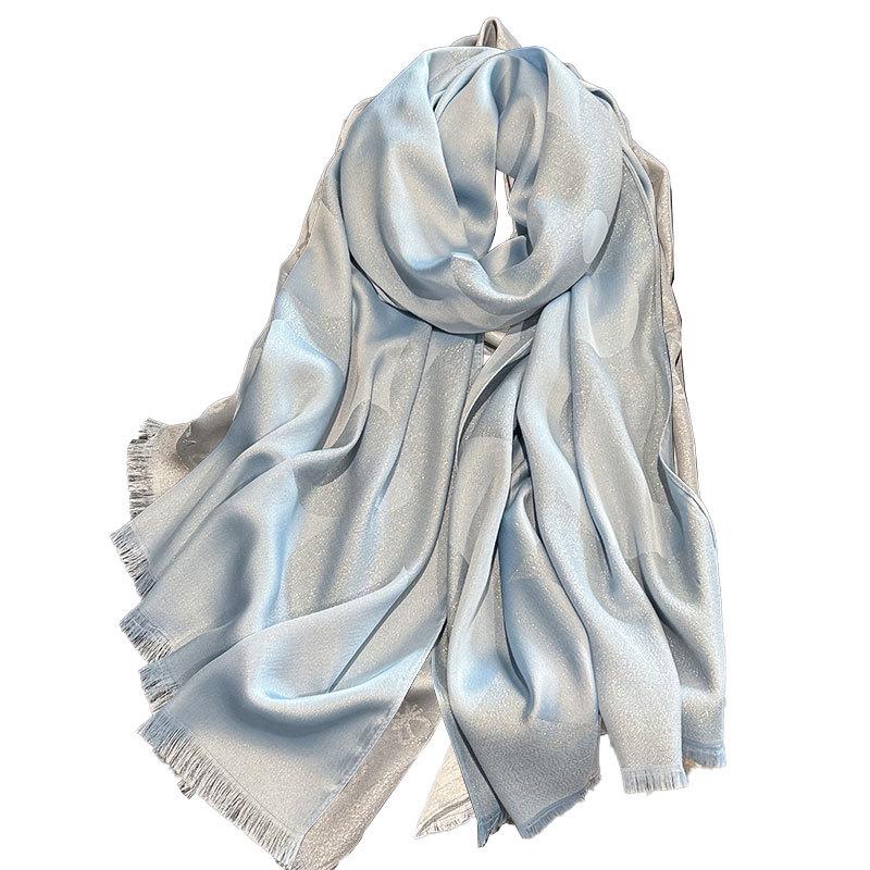 Scarf Women'S Fashion Elegant Versatile Printed Long Scarf Simulation Silk Scarf Double-Sided Gold Silk Sunscreen Shawl