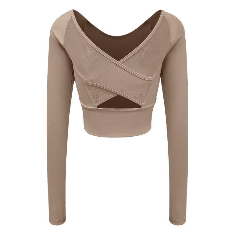 Womens Long Sleeve Yoga Top With Built-in Bra Support Cross Back Fitness Workout Shirt Winter