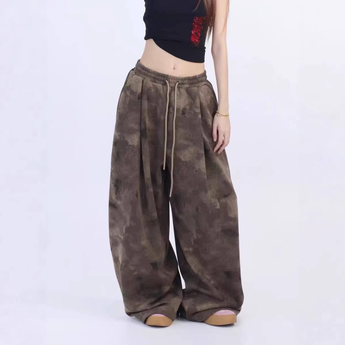 

American Retro Street Dance Camouflage Knit Pants - Wasteland Style Sports Casual for Trendy Hot Girls Small