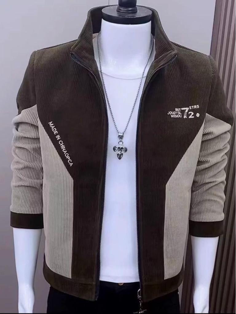 Men's Trendy Patchwork Corduroy Jacket with Stand-Up Collar - Slim Fit Spring/Autumn 2025 Edition