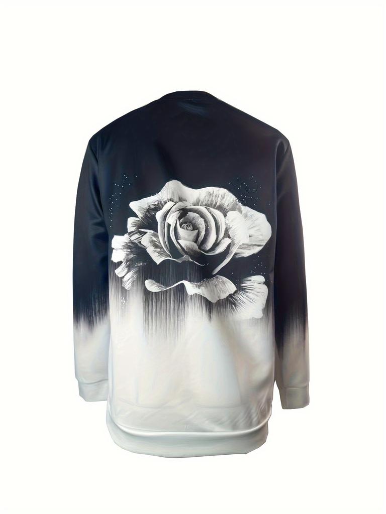 Plus Size Women's Autumn and Winter Clothing for Women, Floral Print Pullover Sweatshirts, Casual Long Sleeve Crew Neck Sweatshirts