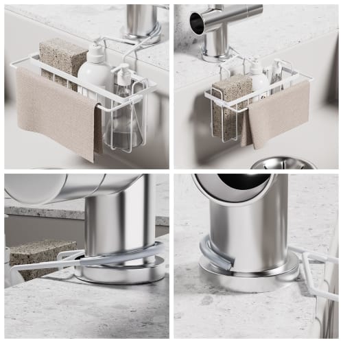 GAGUIUP Sponge Holder, Over-the-Faucet Storage Holder, Small Item Storage, Towel Rack, Breathable, Drainer, Rust-Resistant, White