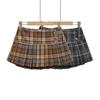 Early Spring Retro Color Block Plaid Woolen High Waist Pleated A-line Mini Skirt for Women