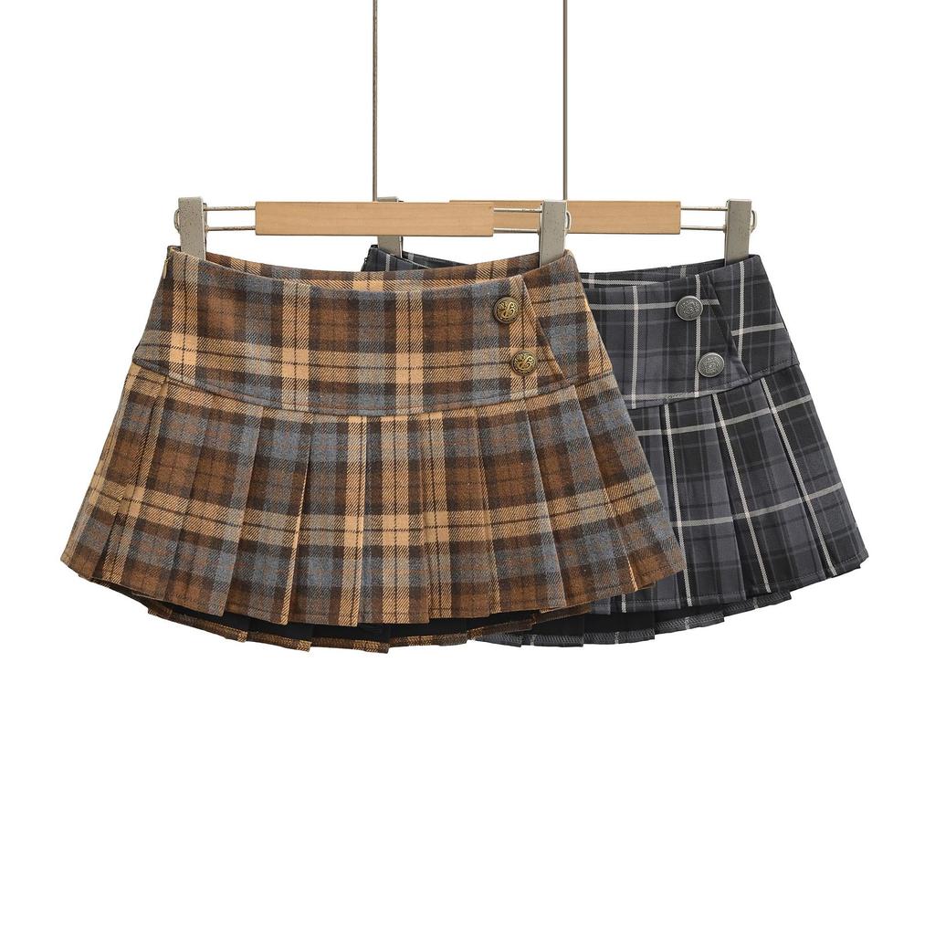 Melaleuca Plaid A-line Pleated Mini Skirt - Women's Autumn/Winter Petite Style, Trendy Hot Girl Look