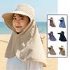 Casual Wide Brim Shawl Fisherman Hat Solid Color Breathable Hiking Bucket Hat Elastic Neck Protection Mountaineering Cap Summer