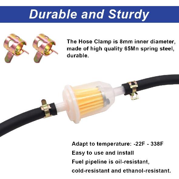 Tnisesm 1/4 Inch ID Fuel Line Hose 10 Feet + 20Pcs 2/5" ID Hose Clamps For Kawasaki Kohler Briggs & Stratton Small Gas Diesel Powersports Engines And