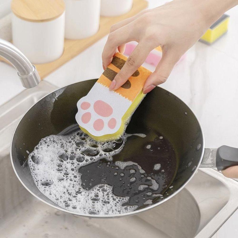 3pcs Thicker Cat Claw Cleaning Sponge Cleannig Cloth Sponge Brush Cute Dishwashing Sponge  Kitchen
