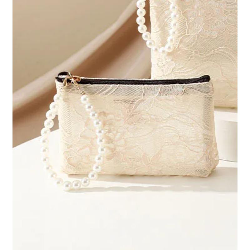 Sweet Lace Cosmetic Bag Travel Toiletry Pouch Organizer Case Toiletry Wash Bag for Makeup Accessories Phone Keys Coin Purse