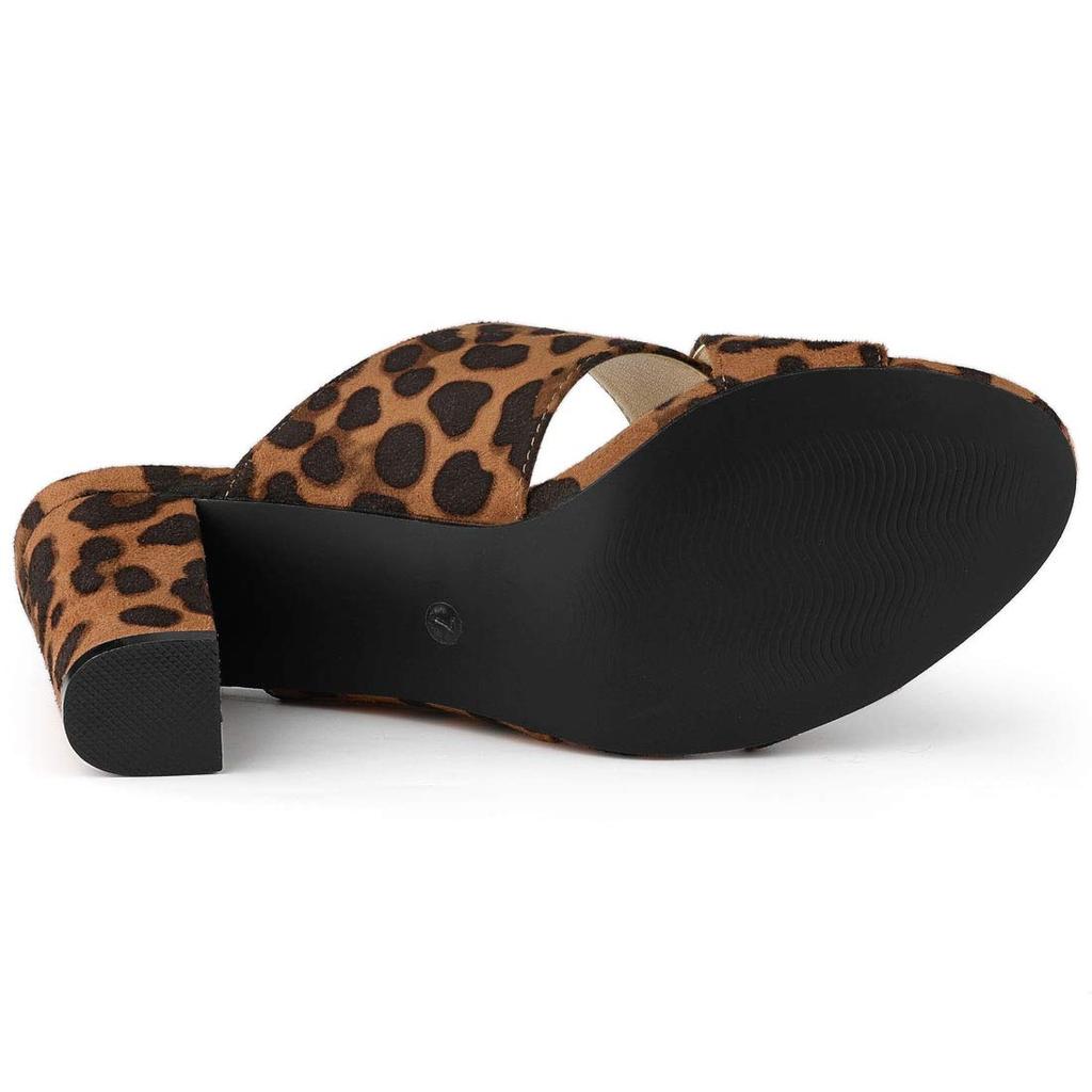 Allegra K Dam Sandaler med Öppen Tå och Blockklack, Leopardtryck, Storlek 27.0cm, Brun