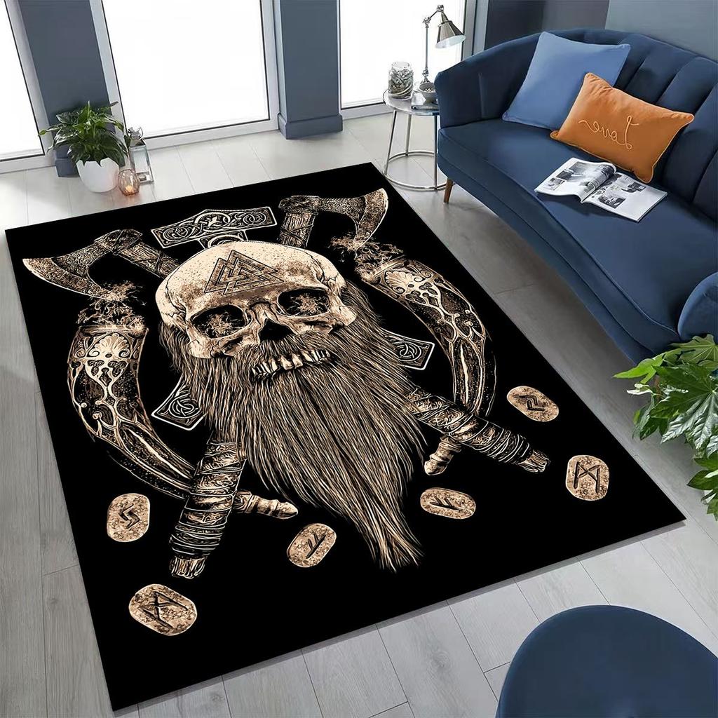 Nordic Viking Warrior Symbol Valhalla Valknut Rune Moto Rug for Bedroom Living Room Sofa Home Doormat Decor,Non-slip Floor Mat