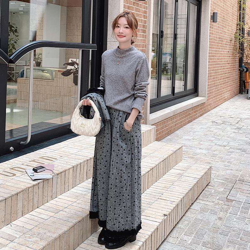 Damesett i koreansk stil med grå polkadotter, tredelt vestdrakt - Elegant høst/vinter moden stil