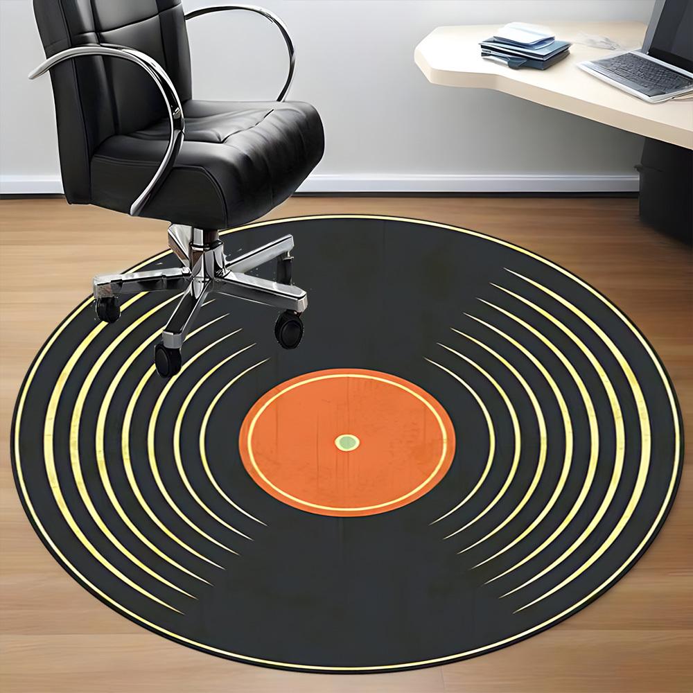 1pc Vinyl Music Office Round Area Rug, Indoor Mat Suitable For Office, Under Office Chairs Bedroom Living Room Home Decor, Room Deco