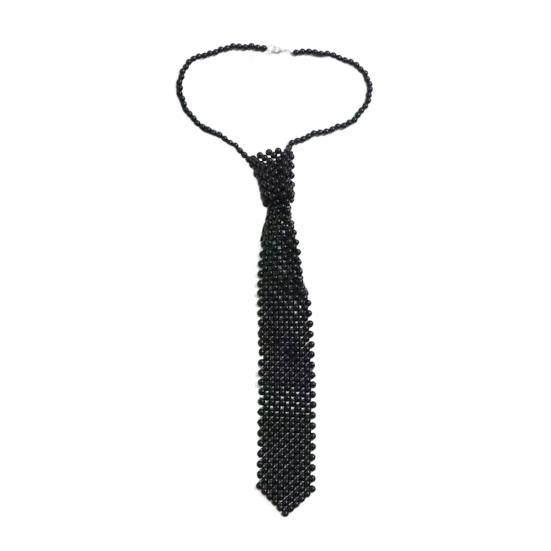 Women Necktie, Faux Pearls Wedding Guest Tie, Decorative Business Suit Tie, Outfit Accessory for Formal Events