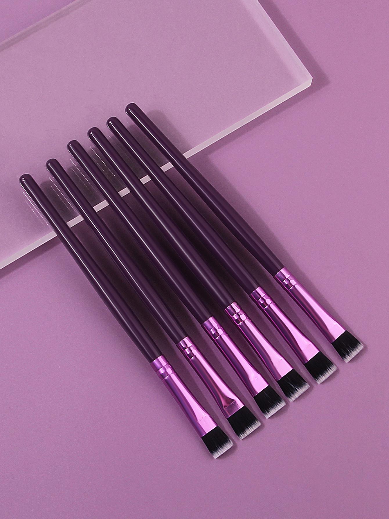 

6 шт. кистей с фиолетовыми деревянными ручками: кисть с плоской головкой, кисть для теней, кисть для бровей, кисть для консилера, многофункциональный инструмент для макияжа глаз фиолетовый