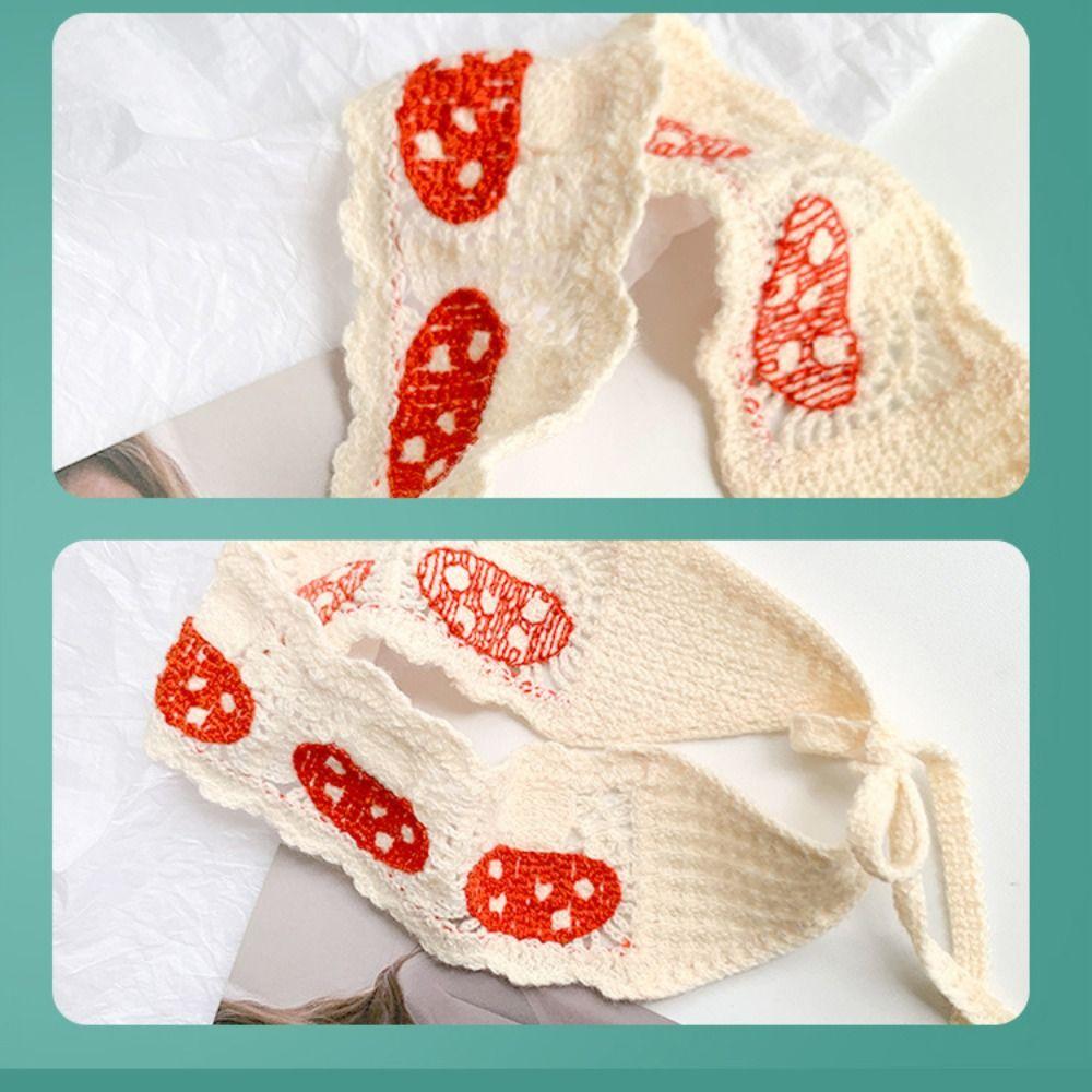 Elegant French Knitted Headband Mushroom Floral Long Knit Turban Retro Bohemian Hollow Out Hair Band Children