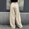 Ice Silk Womens Casual Wide Leg Pants Loose Solid Color Wrinkled