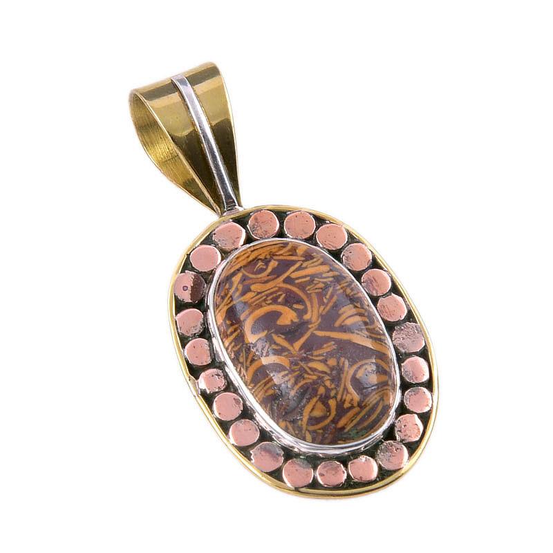 Natural Maryam Jasper 925 Solid Sterling Silver Gift TwoTone Pendant 1.50" T6t96