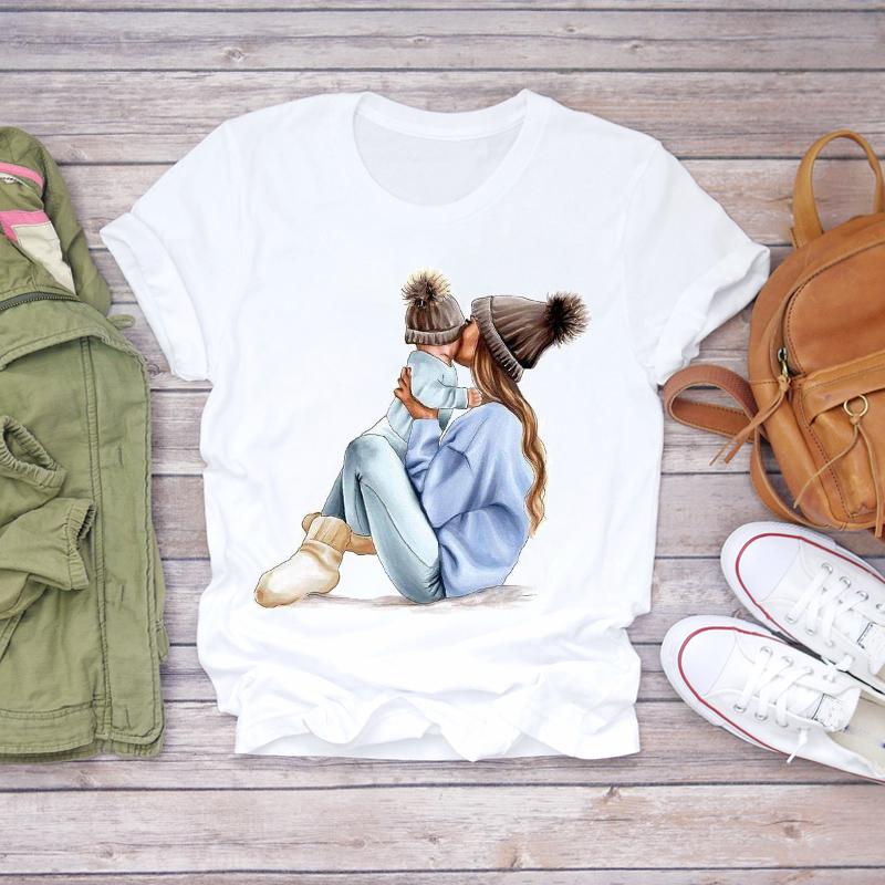 Women Cartoon Momlife Mom Mother Boy Girl Print Mother Lady T Shirts Top T Shirt