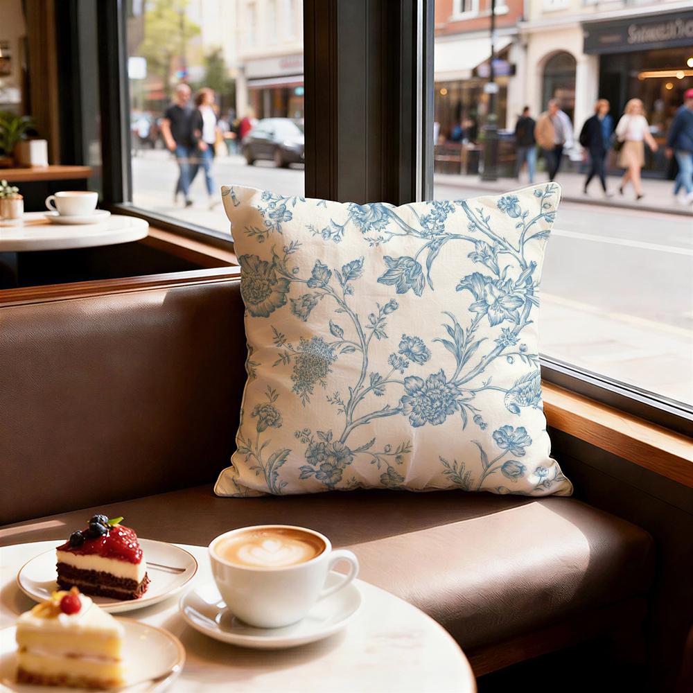Blue Flower Pattern Cushion Cover Set of Decorative Short Plush Pillow Covers for Sofa Soft Cushion Case X Cm