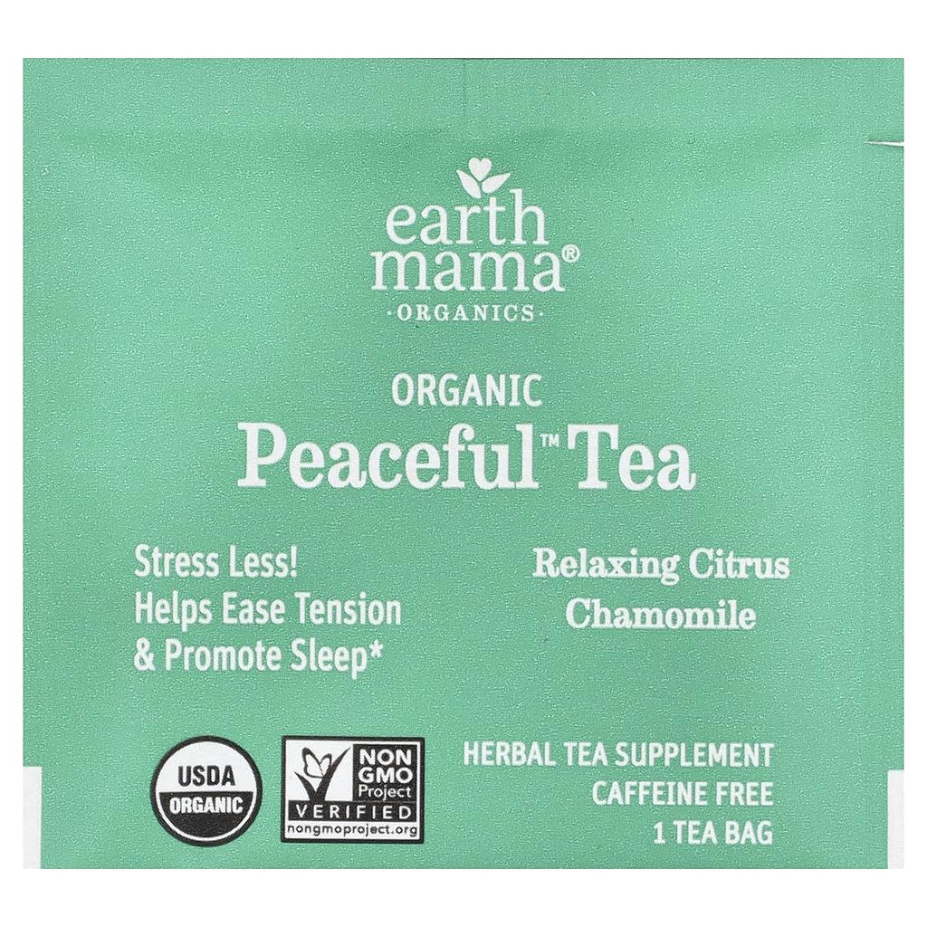 Earth Mama, Organics, Organic Peaceful™ Tea, Relaxing Citrus Chamomile, Caffeine Free, 16 Tea Bags, 0.87 Oz (24.8 G)