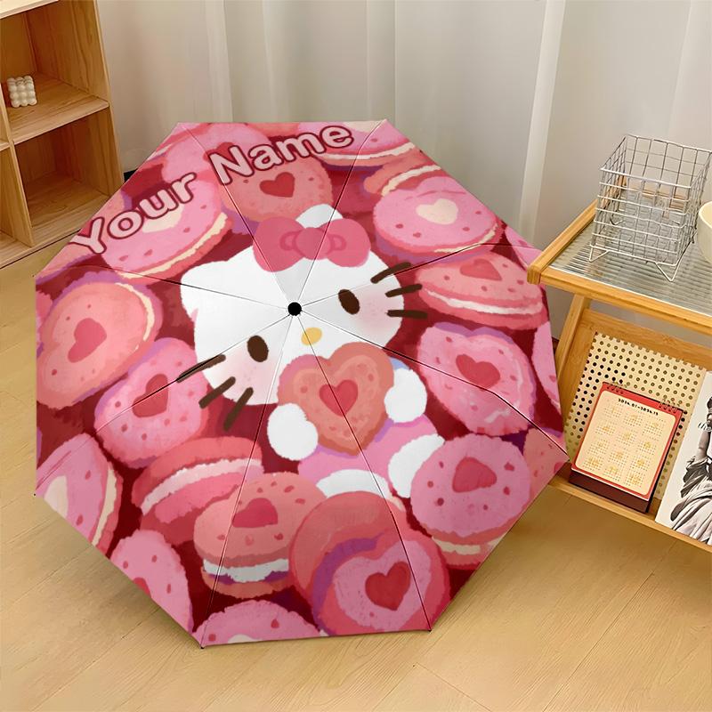Custom Text Automatic 8 Bone Umbrella, Portable Sun Rain Protection UmbrellaHello Kitty
