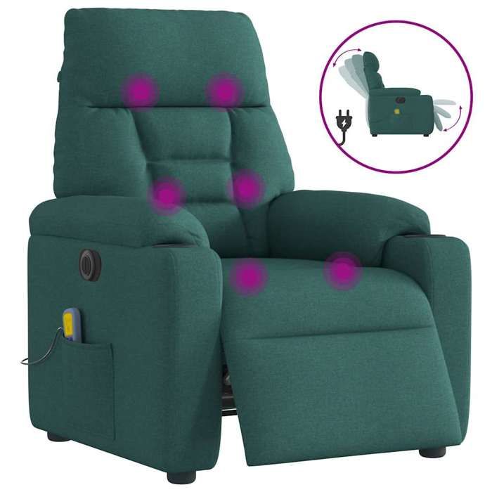 VidaXL Fauteuil de massage inclinable électrique Vert foncé Tissu 3303028
