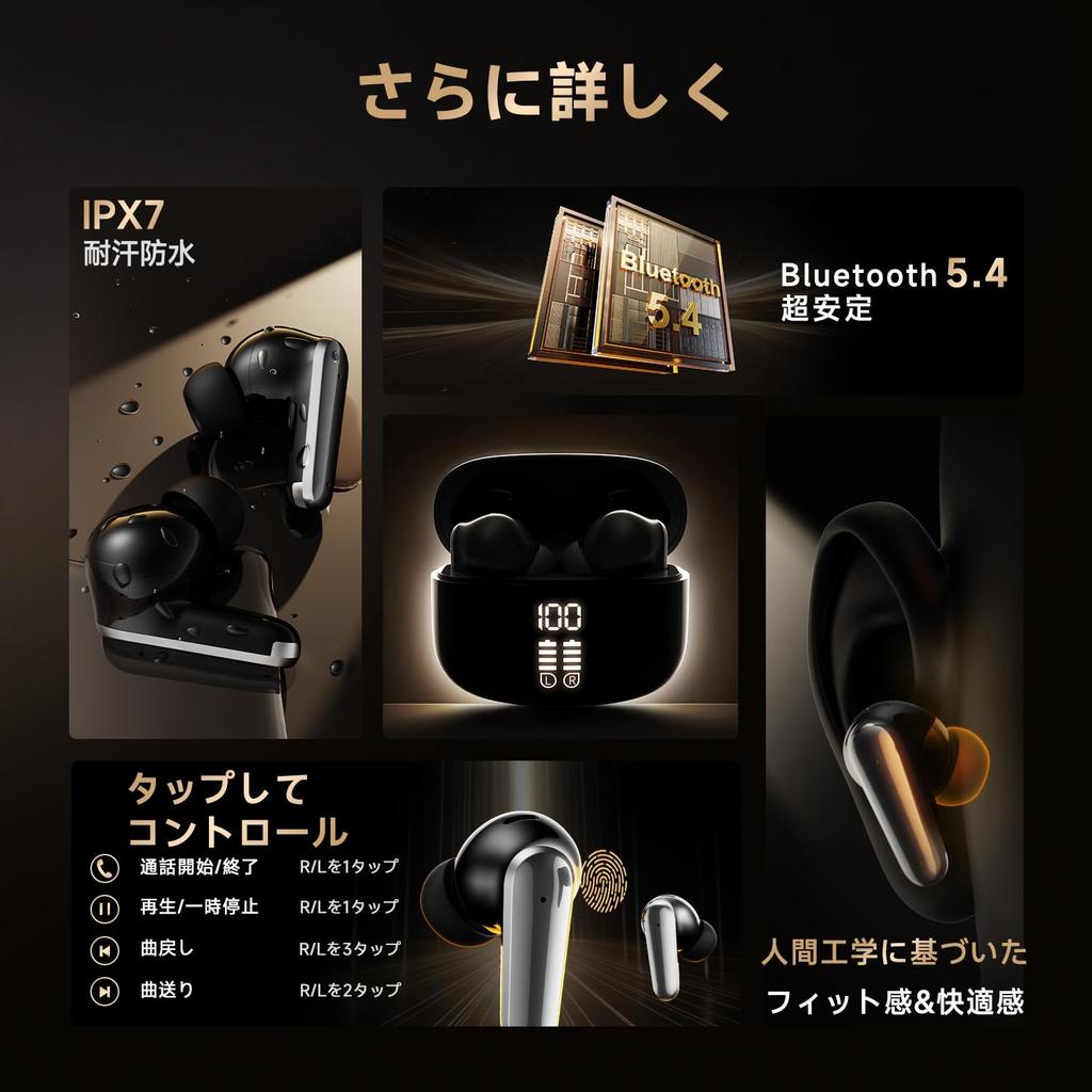 Bluetooth Wireless Earbuds Bluetooth Bluetooth Earbuds with Noise LED 45H HiFi Deep ENC Automatic IPX7 Single or Dual Compatible with iPhone and