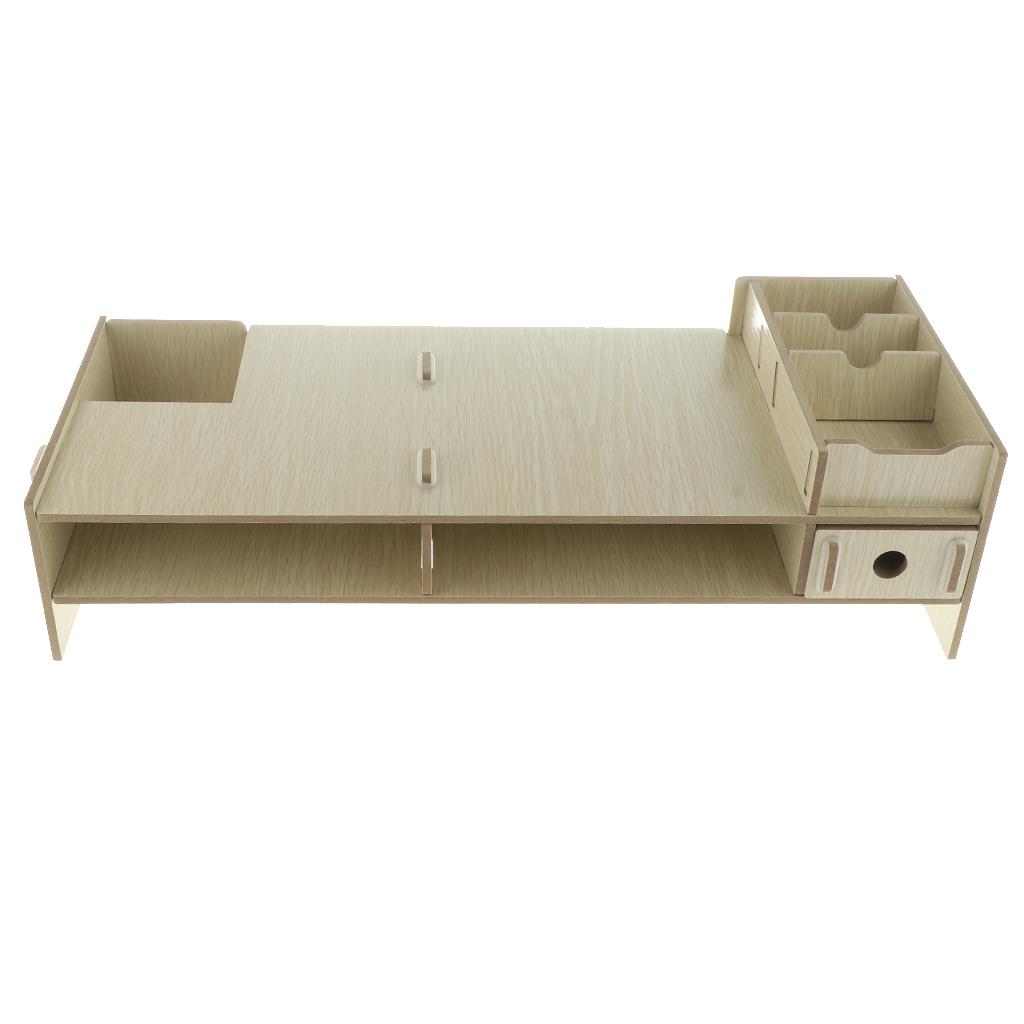 Wood Monitor Stand Drawers Computer Laptop Printer Riser Desk Rice White