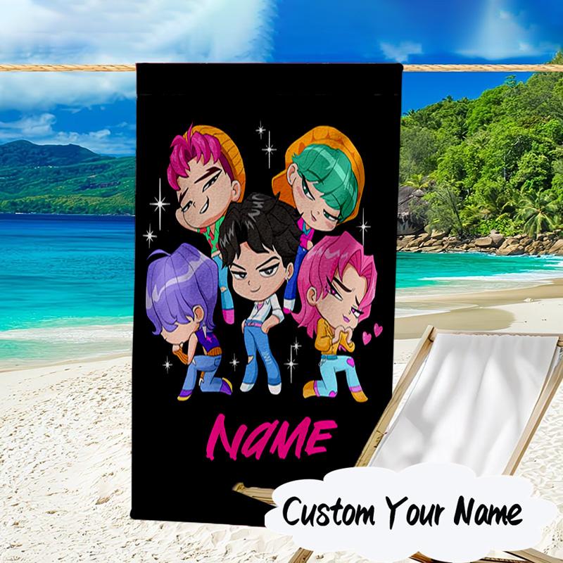 Custom Name KPop Cartoon Microfiber Beach Towel Super Soft & Absorbent for Bath, Beach, Travel  Bath Time Accessory, Fan Gifts