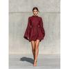 IHUASU Fashion Summer Spring Solid Color Print Long Sleeve  O-Neck Casual Dresses