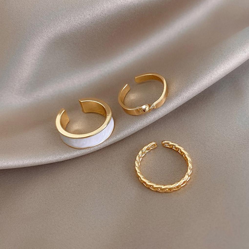 3 Pieces/Set Alloy Women Ring Portable Open End Fashionable Simple Style Wedding Dating Rings Jewelry Birthday Gift