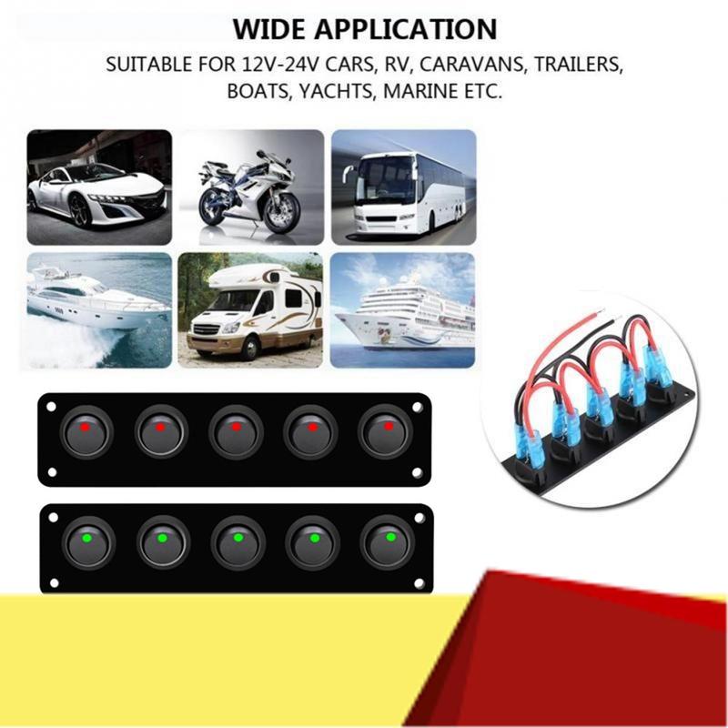 Waterproof 12-24V LED Round Dash Rocker Toggle Switch Panel For RV Ship Yacht Marine Car Marine Ship Red-M53K