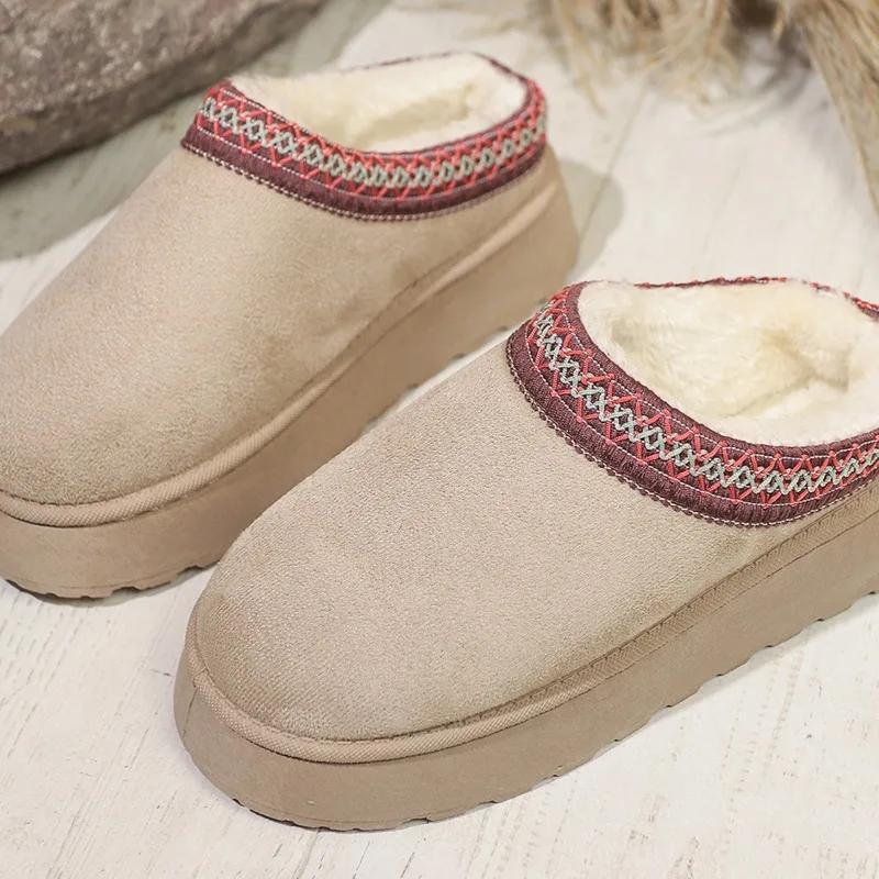 Fashion Trendy and Fashionable 2024 Women's Fleece Fur Warm Thick-soled Comfortable Slippers Cotton Shoes Heelless Women's Cotton Boots
