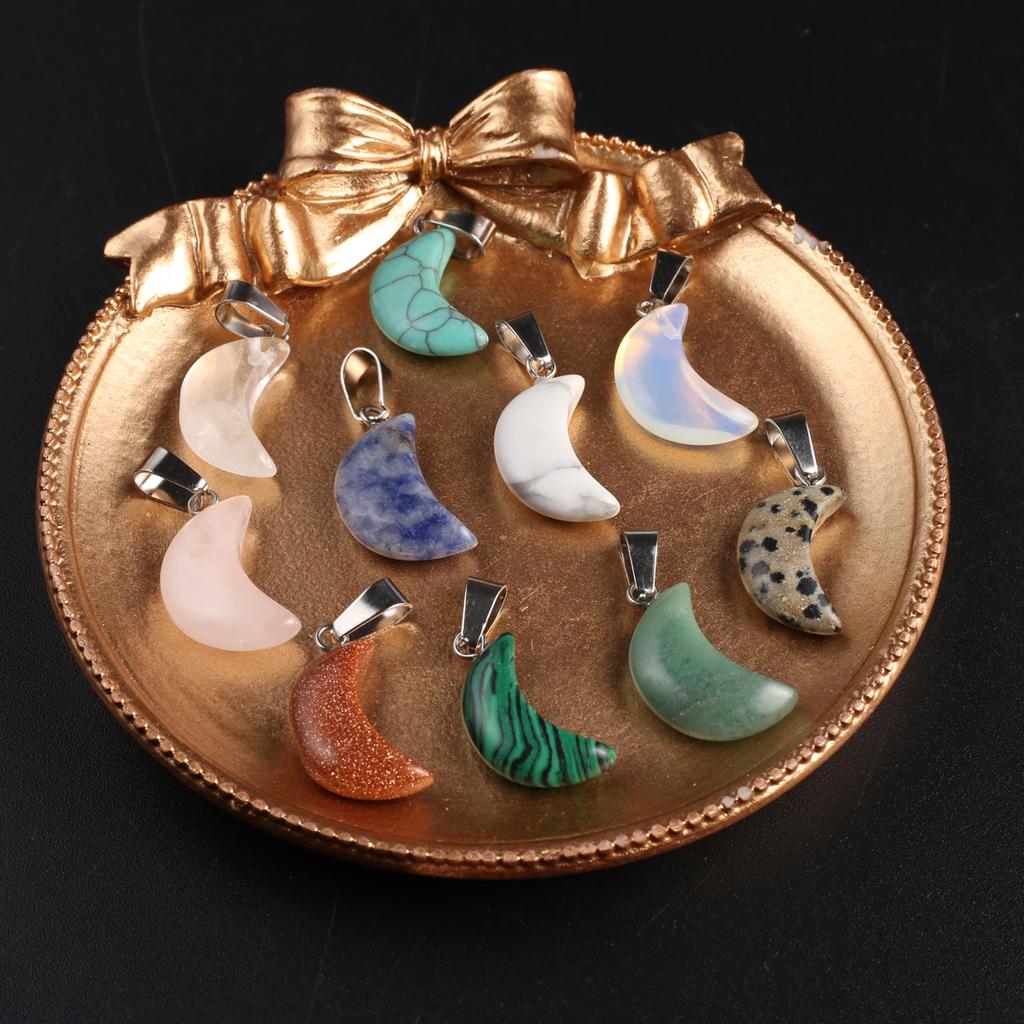 10 Teile/paket Mondform Naturstein Anhänger Reiki Heilkristall Quarz Achat Verschiedene Edelstein Charms für Schmuckherstellung DIY Zubehör 11x21mm