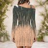 Women Plus Size One Shoulder Long Sleeve Printed Bodycon Mini Dress