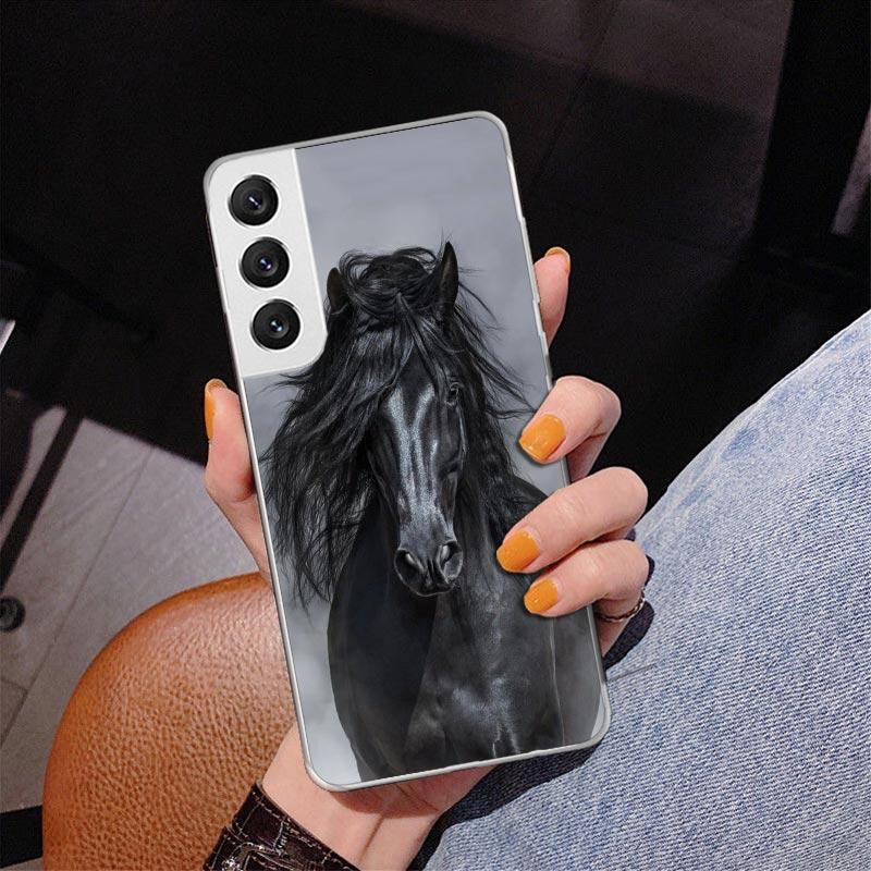 Animal Black Horse Phone Case For Samsung Galaxy S24 S25 Edge S26 Ultra S23 S22 S21 Plus S20 FE + Personalized Print Cover Galax