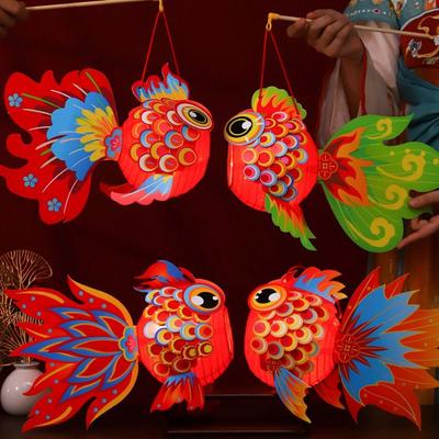 Chinese Style Fish Middle Autumn Festival Lantern Paper Luminous Goldfish Lantern Handmade Material Kit Handheld Lantern