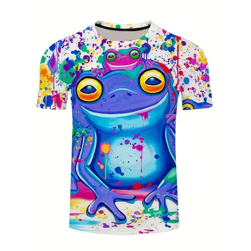

Cartoon 3d Printed Frog O-Neck T-Shirt Men Clothing Animal Frogs Pattern Top Casual Short Sleeves 6XL