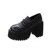 New Versatile Thick-soled Round-toe Leather Shoes for Women, High Heels